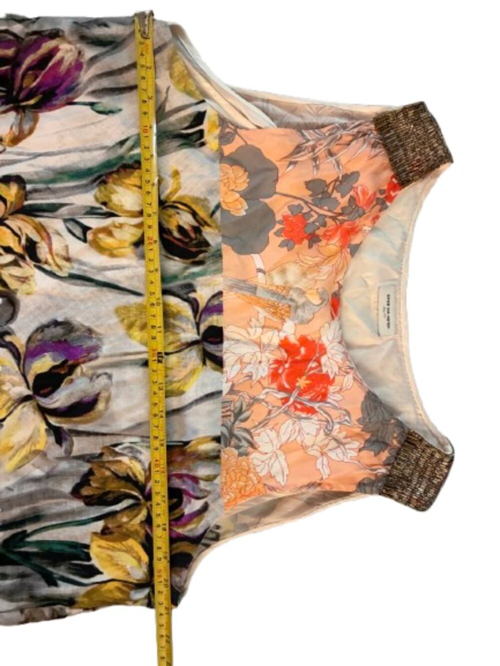 Dreis Van Noten Size 44 Floral Sleeveless Dress Beaded Shoulders Yellow Purple - Picture 14 of 15